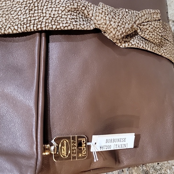 Borbonese large Clutch Brown Leather Bag with Textured Strap - Picture 2 of 14